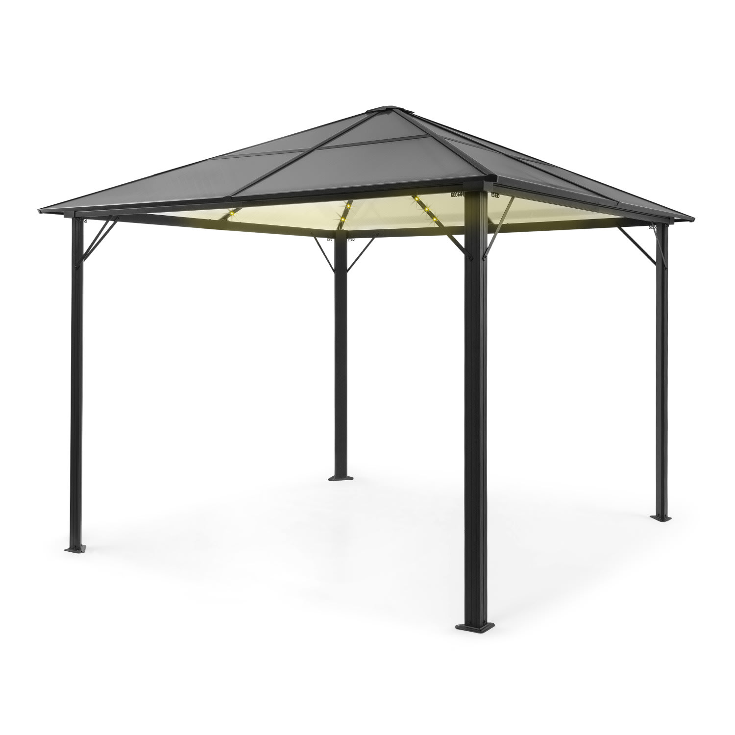 Blumfeldt Pantheon Solid Sky Ambient Solar, pavilón so sivou strechou, 3 × 3 m, polykarbonát, hliník