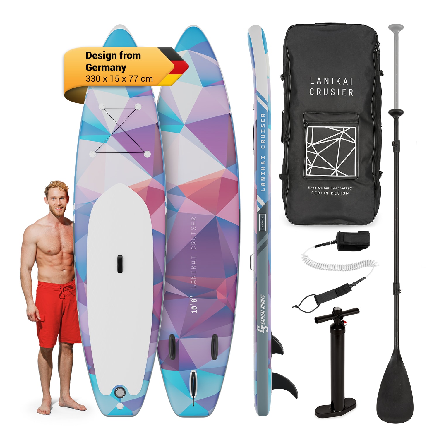 Capital Sports Lanikai Cruiser 10.8, felfújható paddle board, készlet SUP deszkával, 330 x 77 x 15