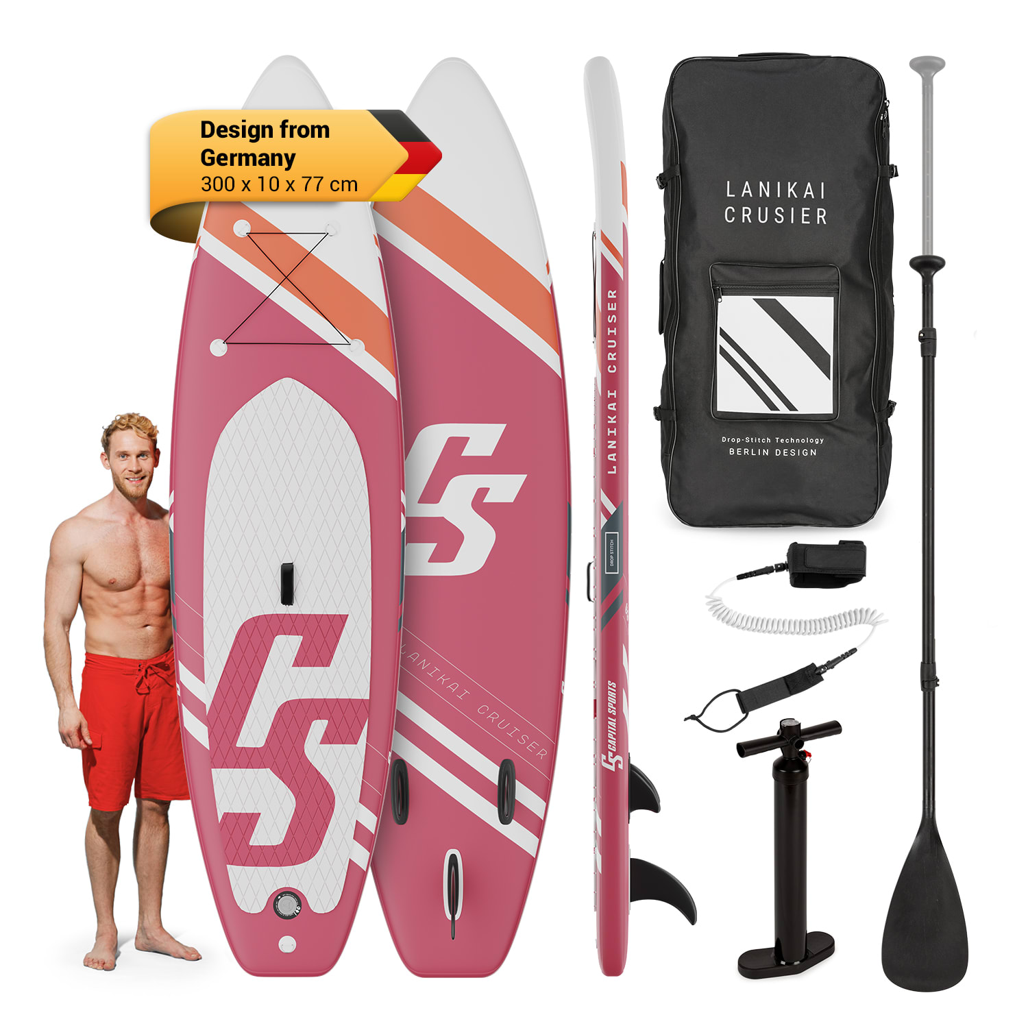 Capital Sports Lanikai Cruiser 9.8, felfújható paddle board, készlet SUP deszkával, 305 x 77 x 10