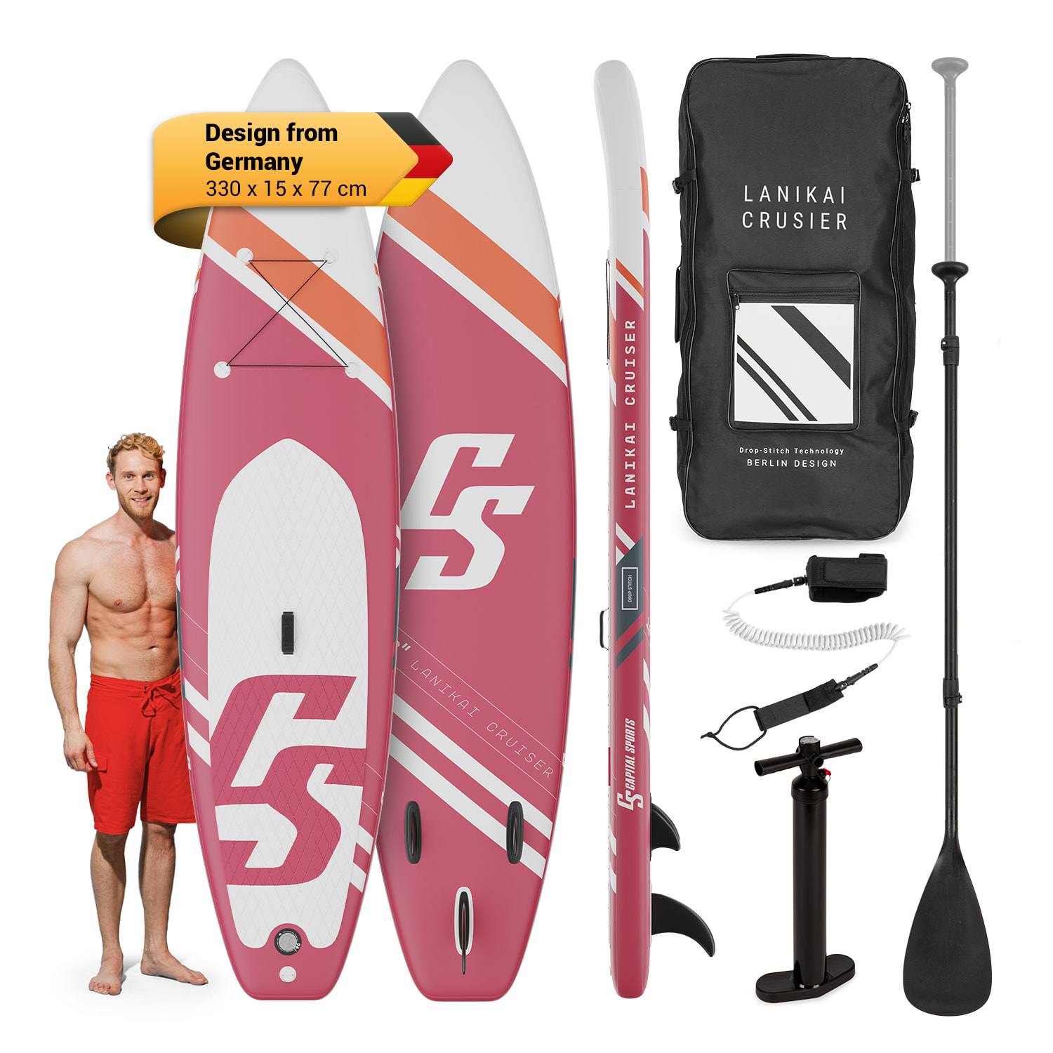 Capital sports lanikai cruiser 10.8, nafukovací paddelboard, súprava so sup doskou, 330 × 77 × 15