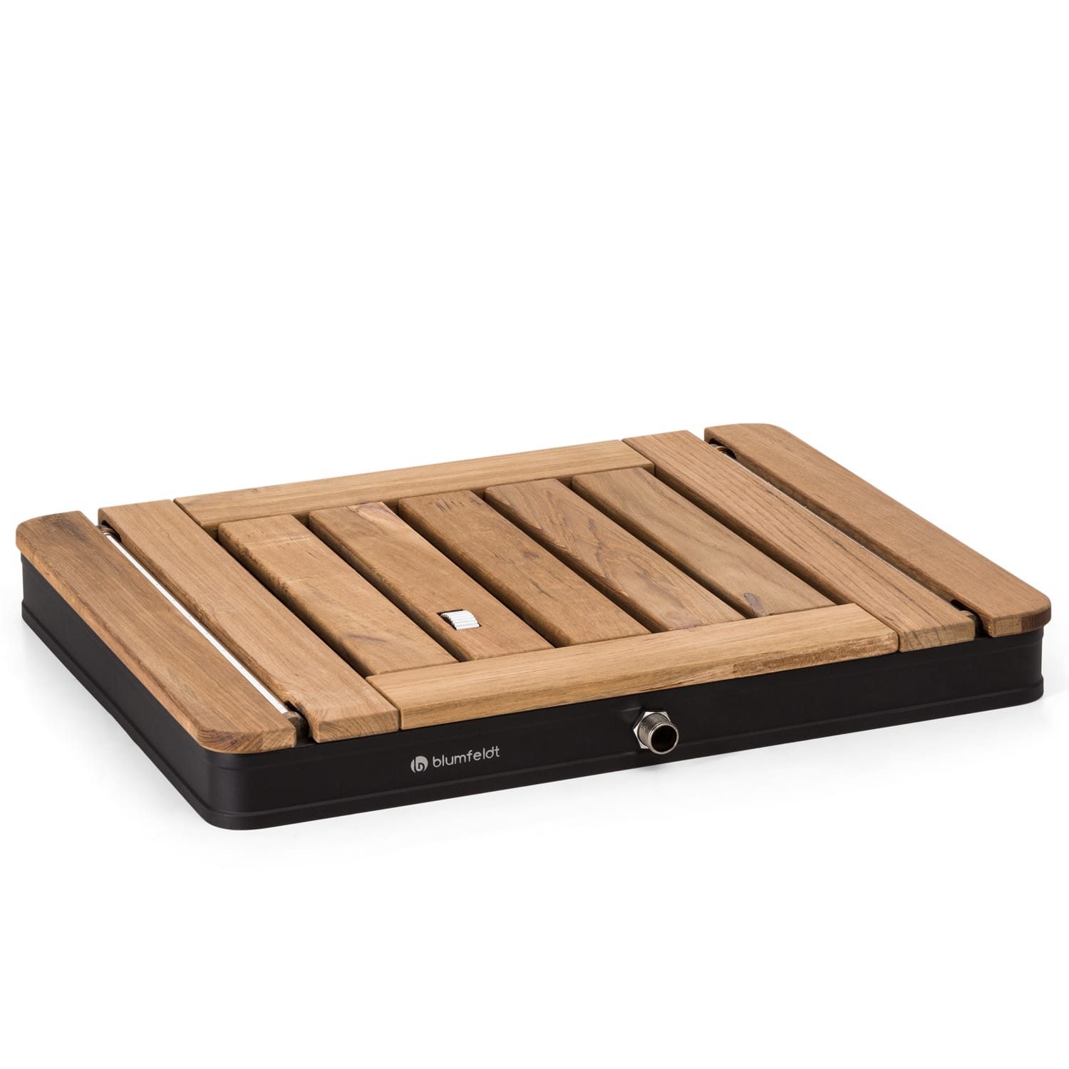 Blumfeldt Sumatra Teak Square ducha de jardín aluminio madera de teca asa de transporte