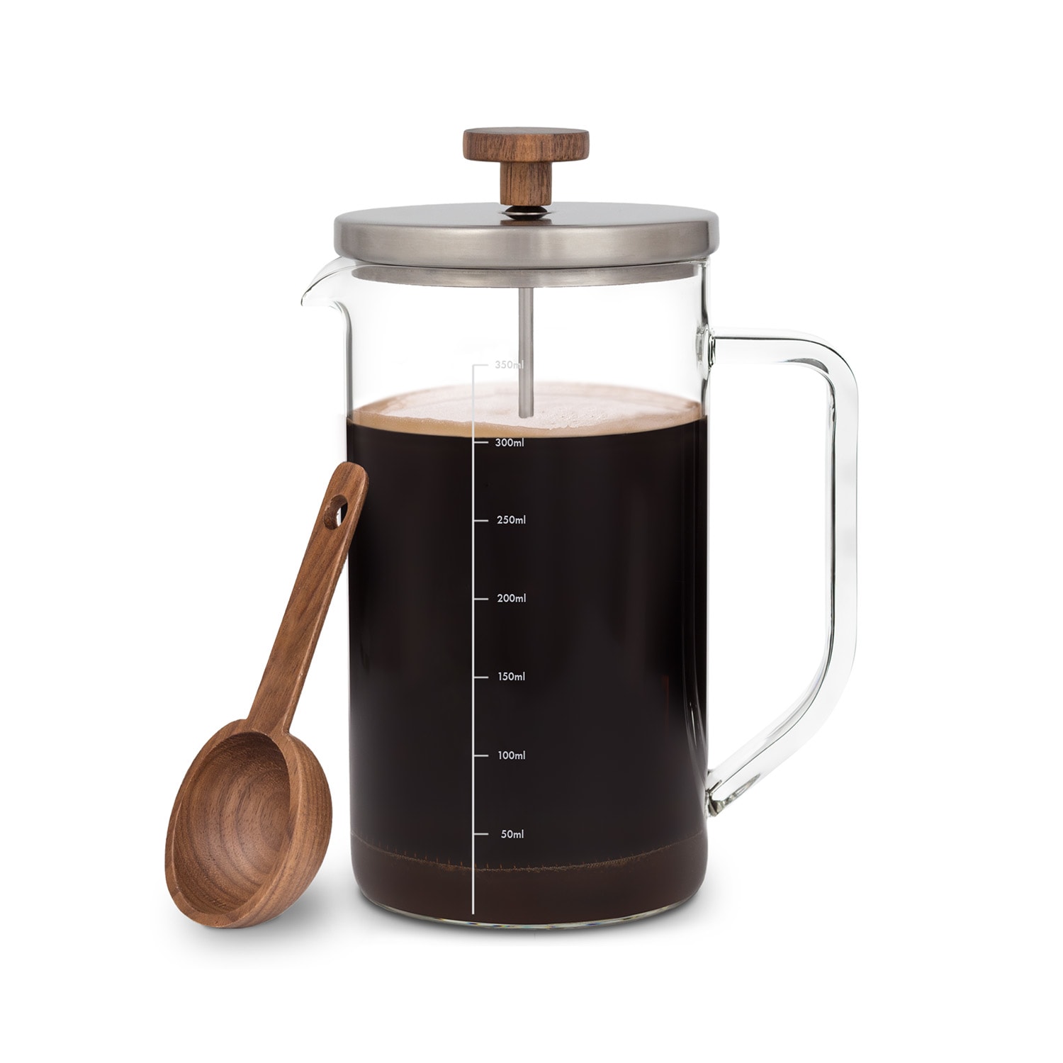 Klarstein Glaswerk Ristretto, french press, 0,35 l, borosilikátové sklo, nehrdzavejúca oceľ, orechové drevo