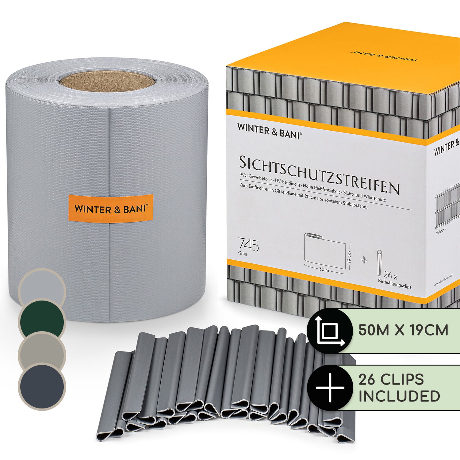 Blumfeldt Tieniace pásy na záhradný plot, PVC, 450 g/m², 50 × 19 cm, spony