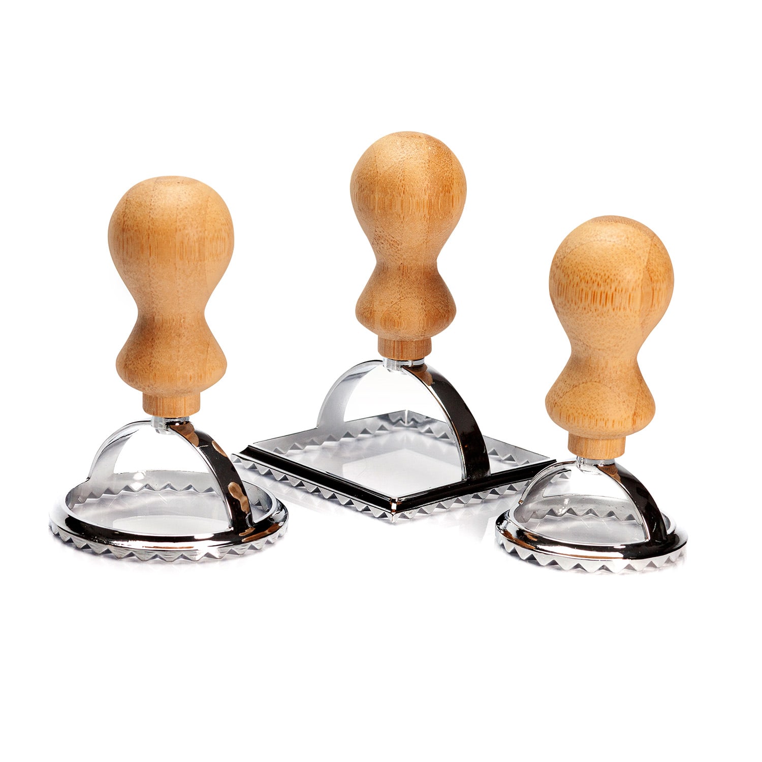 Klarstein Forme pentru ravioli, set de 3 bucăți, 3 dimensiuni, rotunde și pătrate, metal, bambus