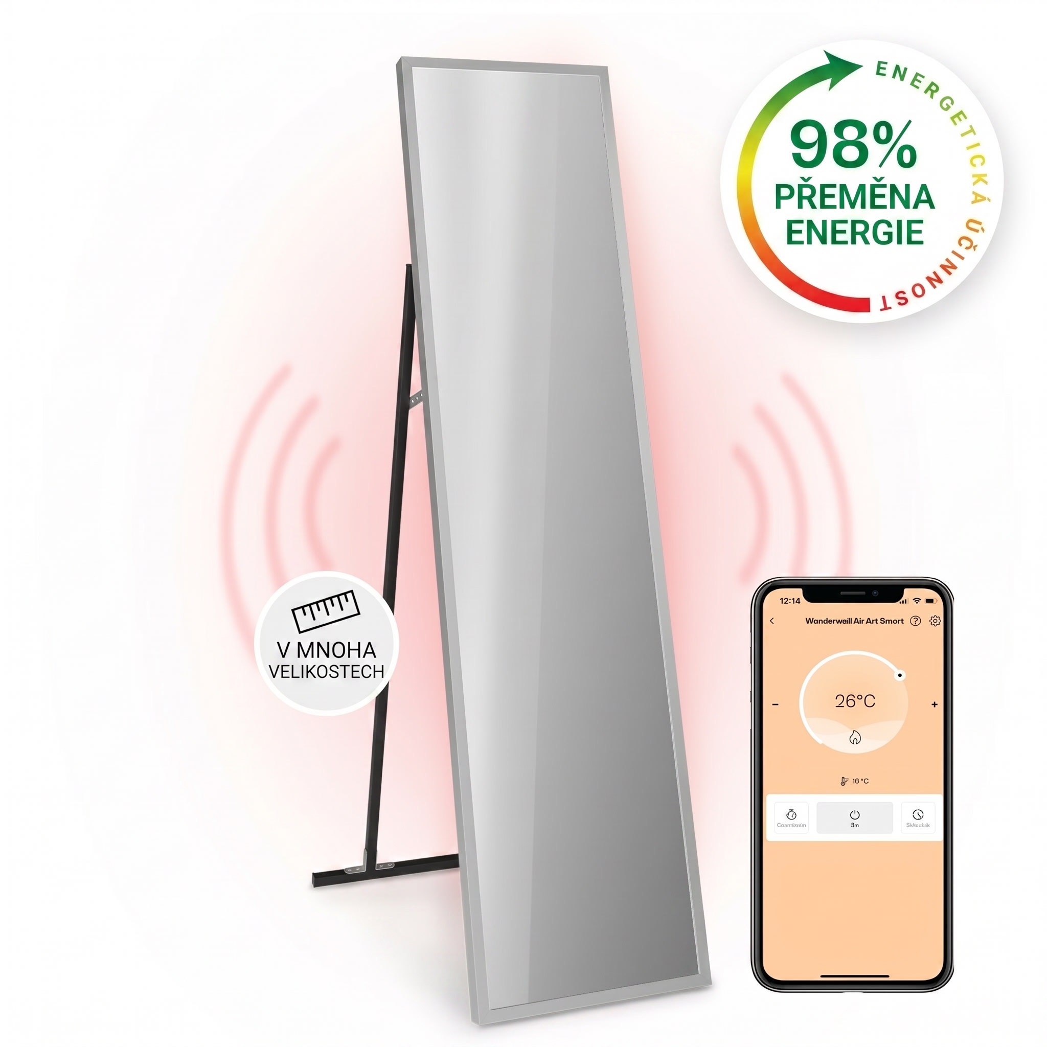 Fotografie produktu: Klarstein La Palma 900, infračervený ohřívač 2 v 1, smart, 40 x 160 cm, 900 W, zrcadlová přední strana
