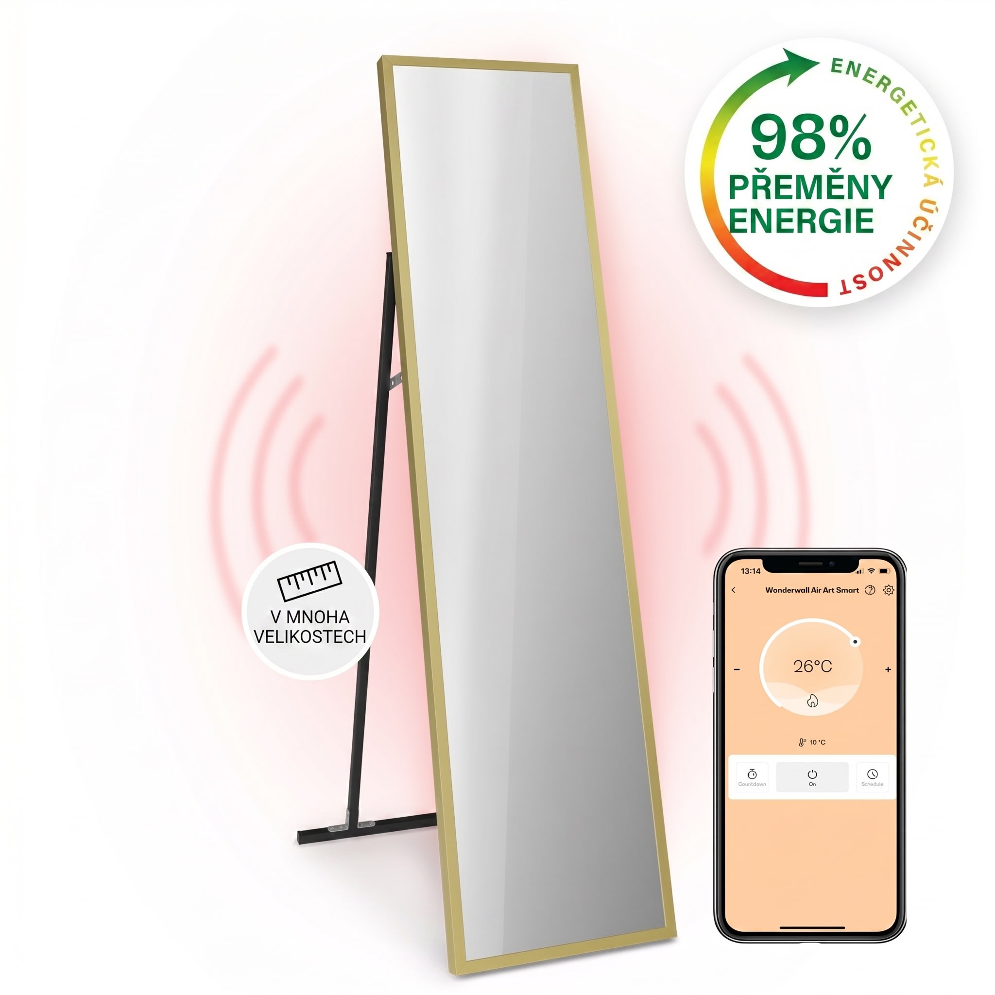 Fotografie produktu: Klarstein La Palma 900, infračervený ohřívač 2 v 1, smart, 40 x 160 cm, 900 W, zrcadlová přední strana