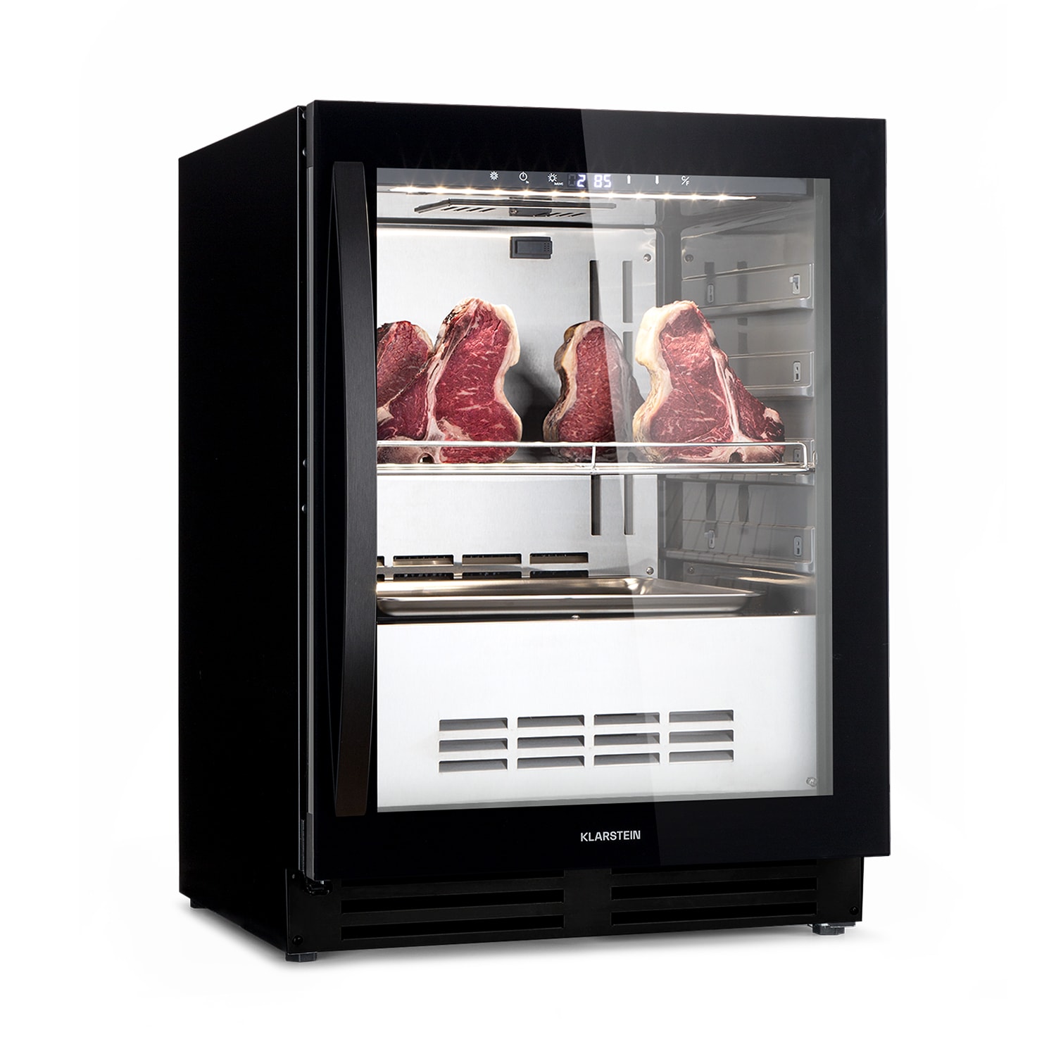 Klarstein Steakhouse Pro 98 Onyx, chladnička na zrenie mäsa, 1 zóna, 98 l, 1-25°C, dotykový displej, panoramatické okno