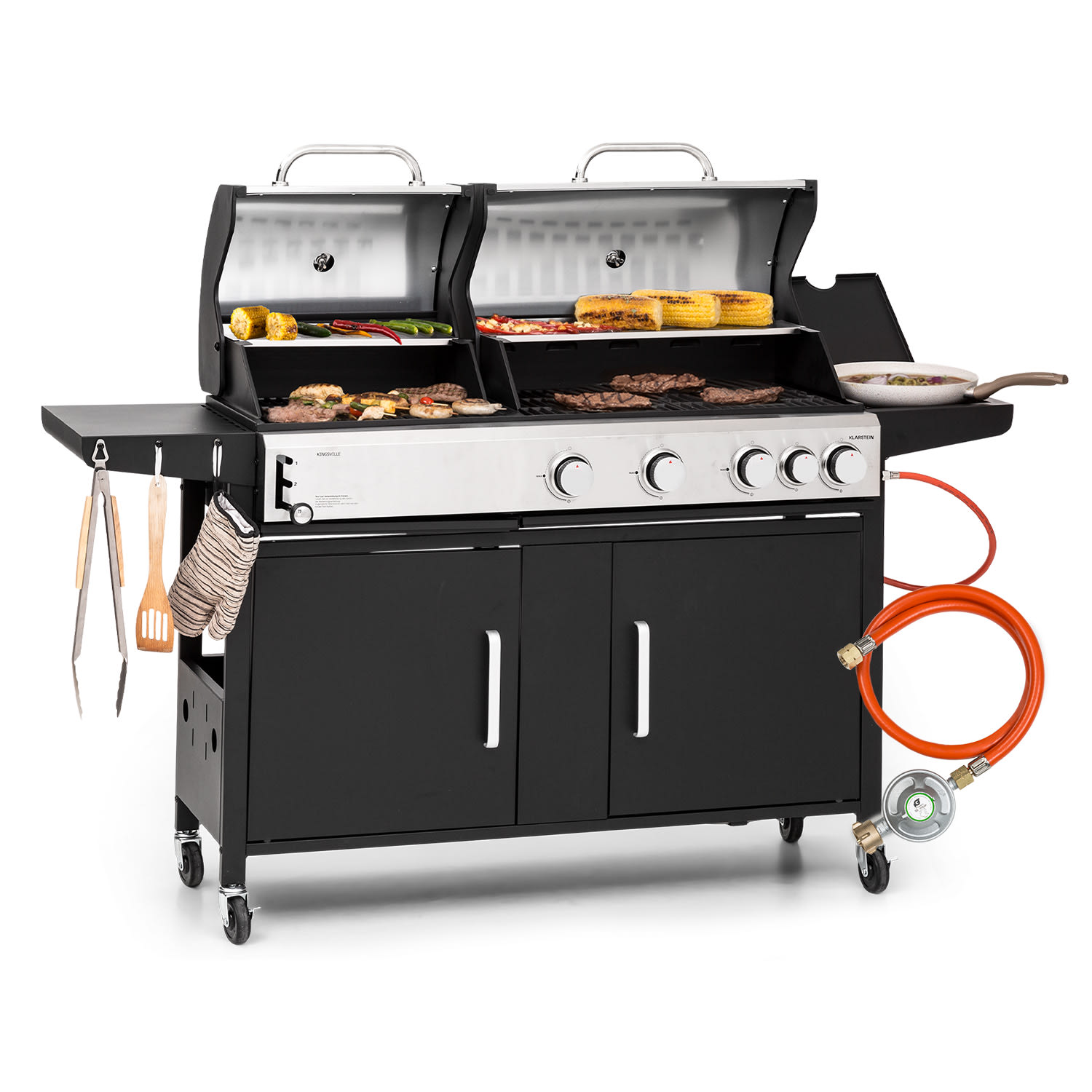 Klarstein Kingsville 4.1 Combo Grill Gas + Coal 13.7 kW 4+1 Burners Height Adjustable