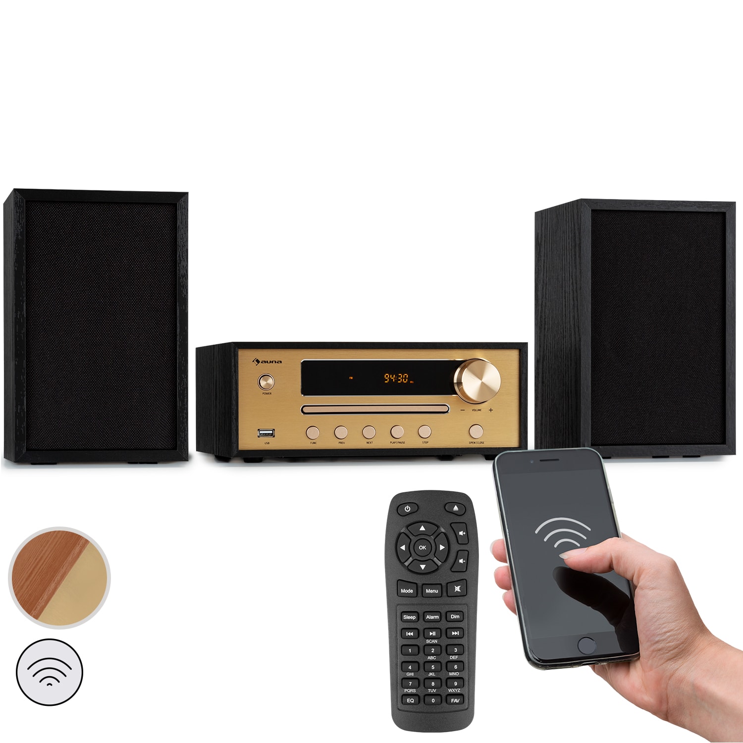 Levně Auna Berklee, HiFi stereo systém, Bluetooth, stereo reproduktory, UWK, MP3, USB, Line-In