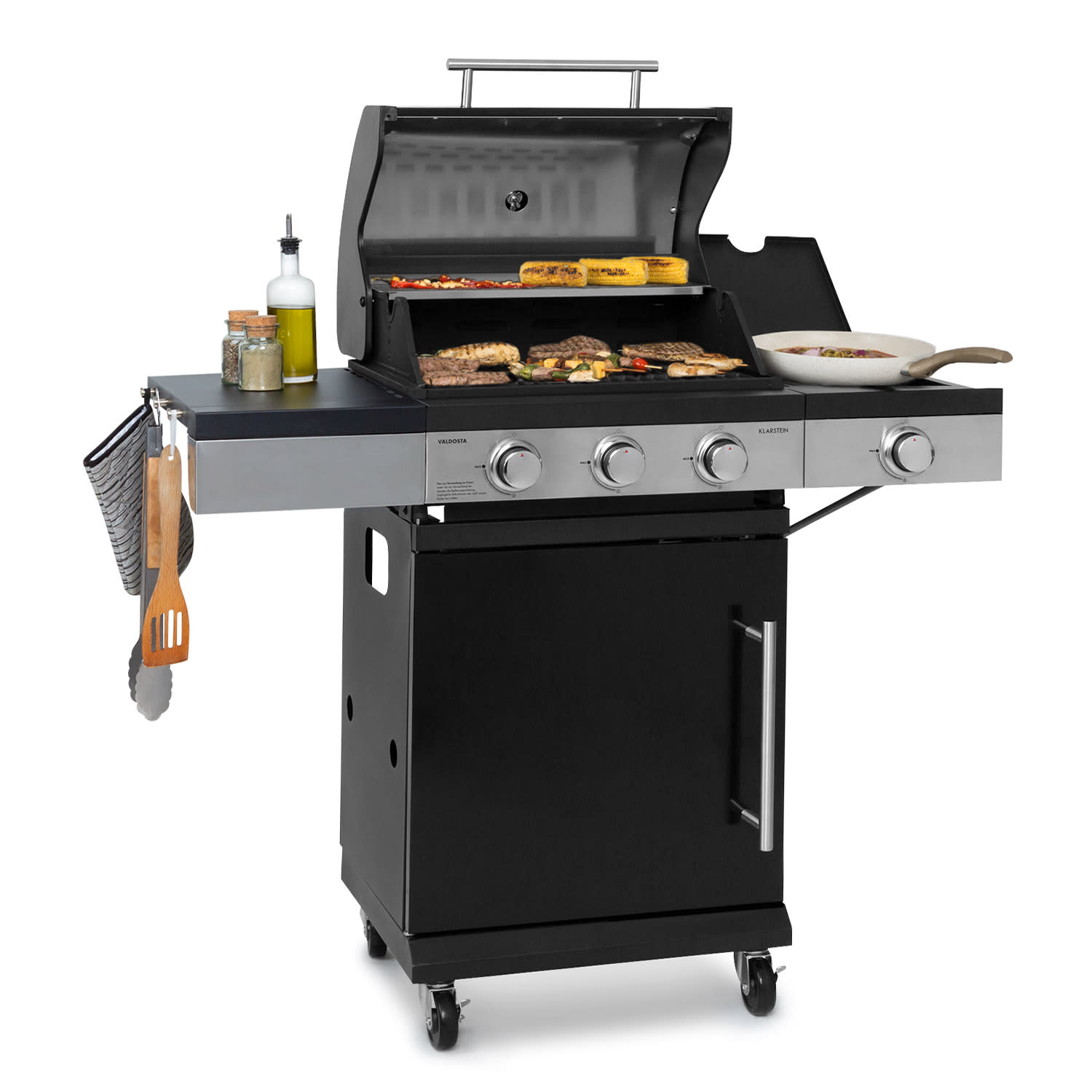 Klarstein Valdosta 3.1 Gas Grill 3 x 2.8 kW + 2.5 kW Burner Stainless Steel mobile