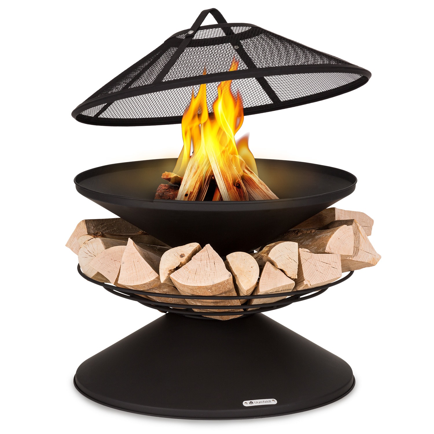 E-shop Blumfeldt Aguilera, ohnisko s grilom, Ø 65 cm, úložný priestor na drevo, oceľ