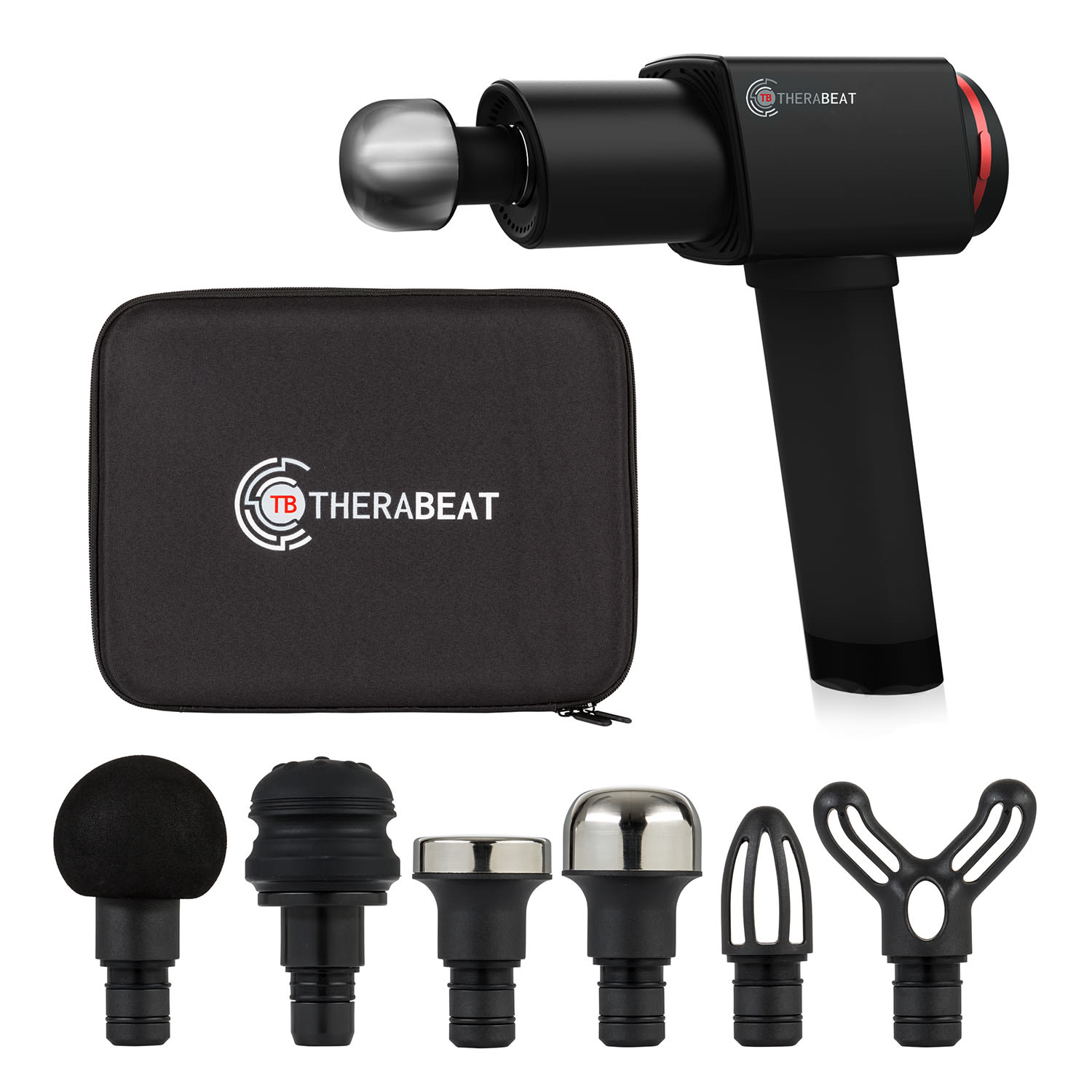 E-shop Therabeat Tofta, masážna pištoľ, neoprénová rukoväť, 220 W, 1300 - 3300 ot./min 6 úrovní 6 nástavcov