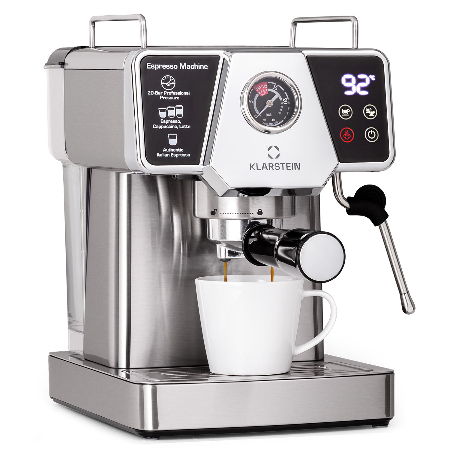 E-shop Klarstein Libeica, epresso kávovar, 1350 W, 19 bar, 1,8 l, cca 10 šálok, napeňovač mlieka