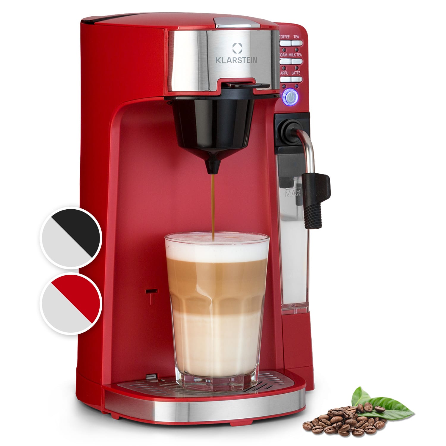 Klarstein baristomat 2 az 1-ben, teljesen automata kávéfőző, kávé, tea, tejhabosító, 6 program