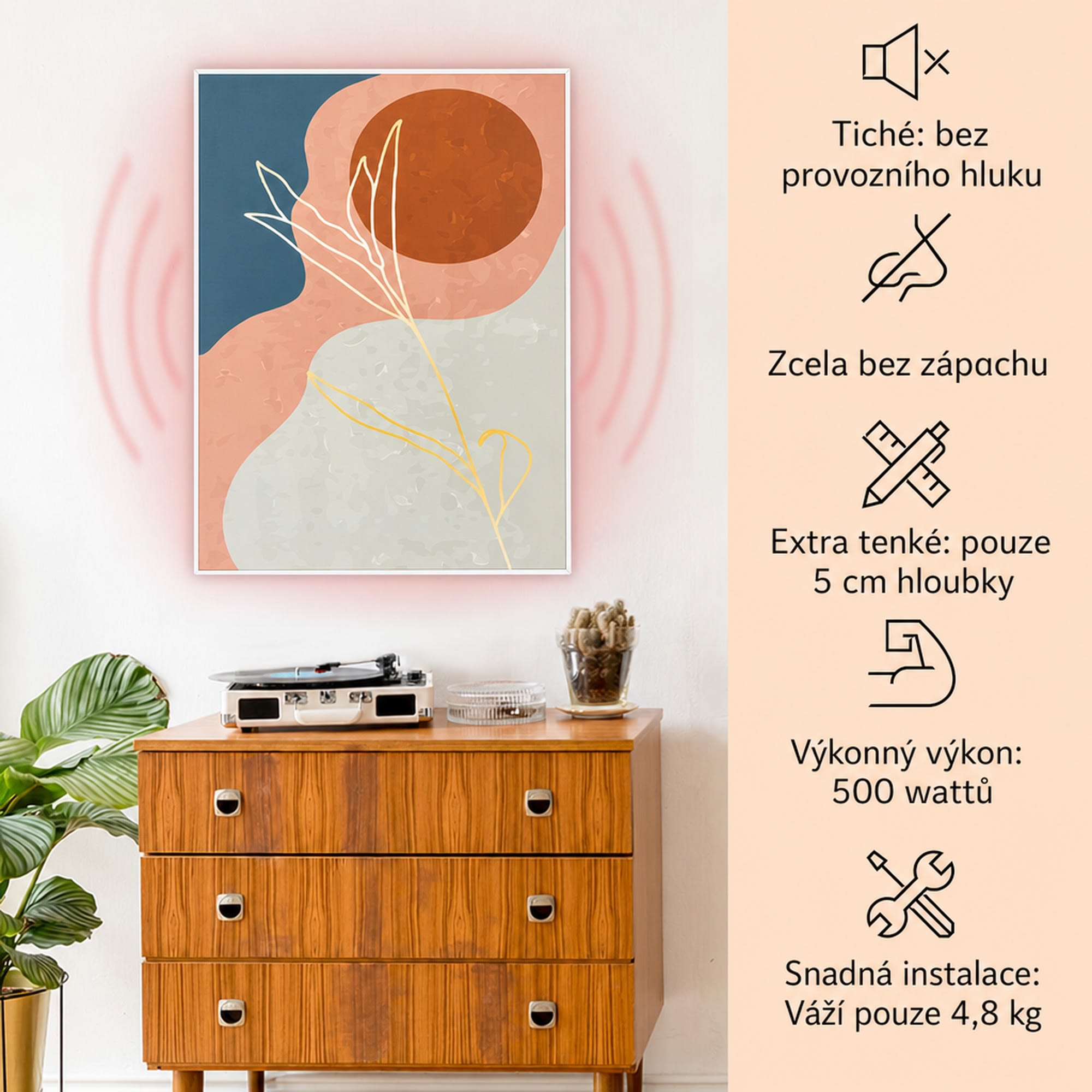 Fotografie produktu: Klarstein Wonderwall Air Art Smart, infračervený ohřívač, 60 x 80 cm, 500 W, zlaté linie