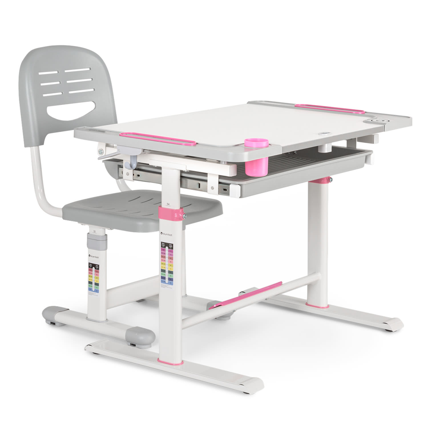 Blumfeldt Tommi XL, set birou și scaun pentru copii, birou reglabil pe înălțime și scaun ergonomic, de la 4 la 10 ani