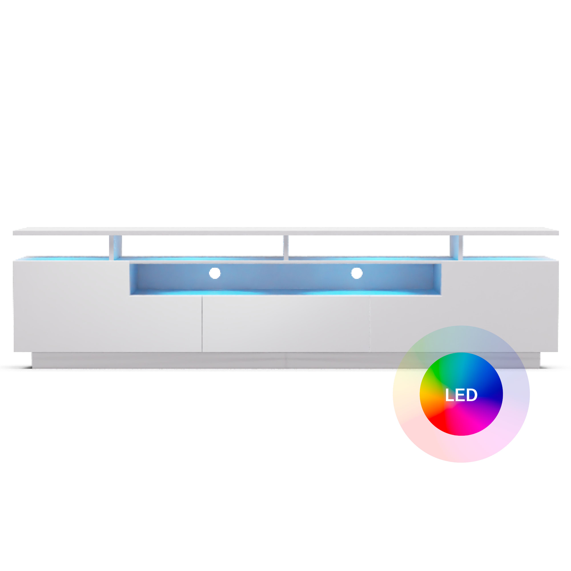blumfeldt Perth Lowboard, TV szekrény, LED, 3 polc, fehér