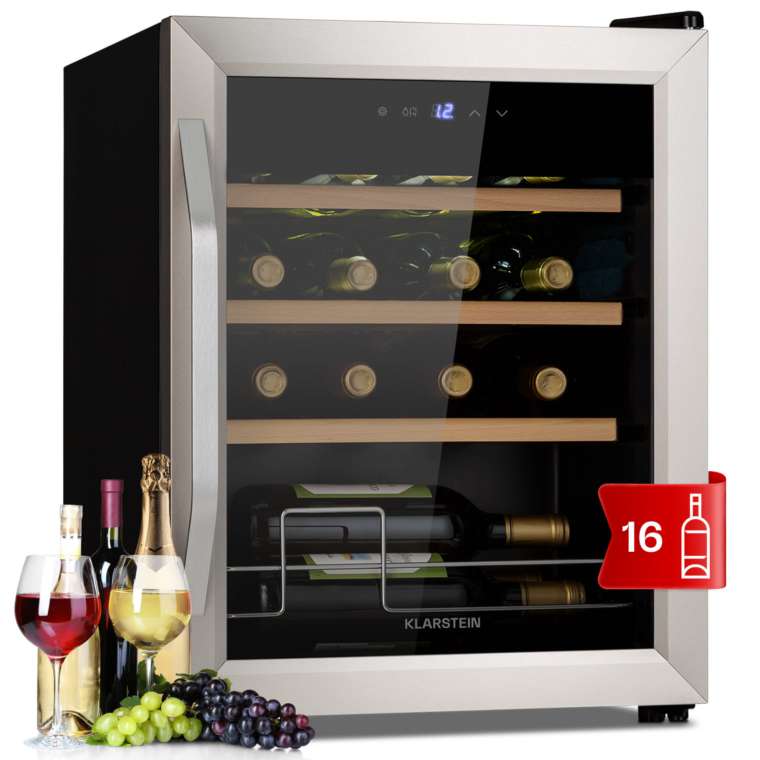 E-shop Klarstein Vinamour 16 Uno, vinotéka, 42 l, 16 fliaš, 5-18°C, 41 dB, sklo