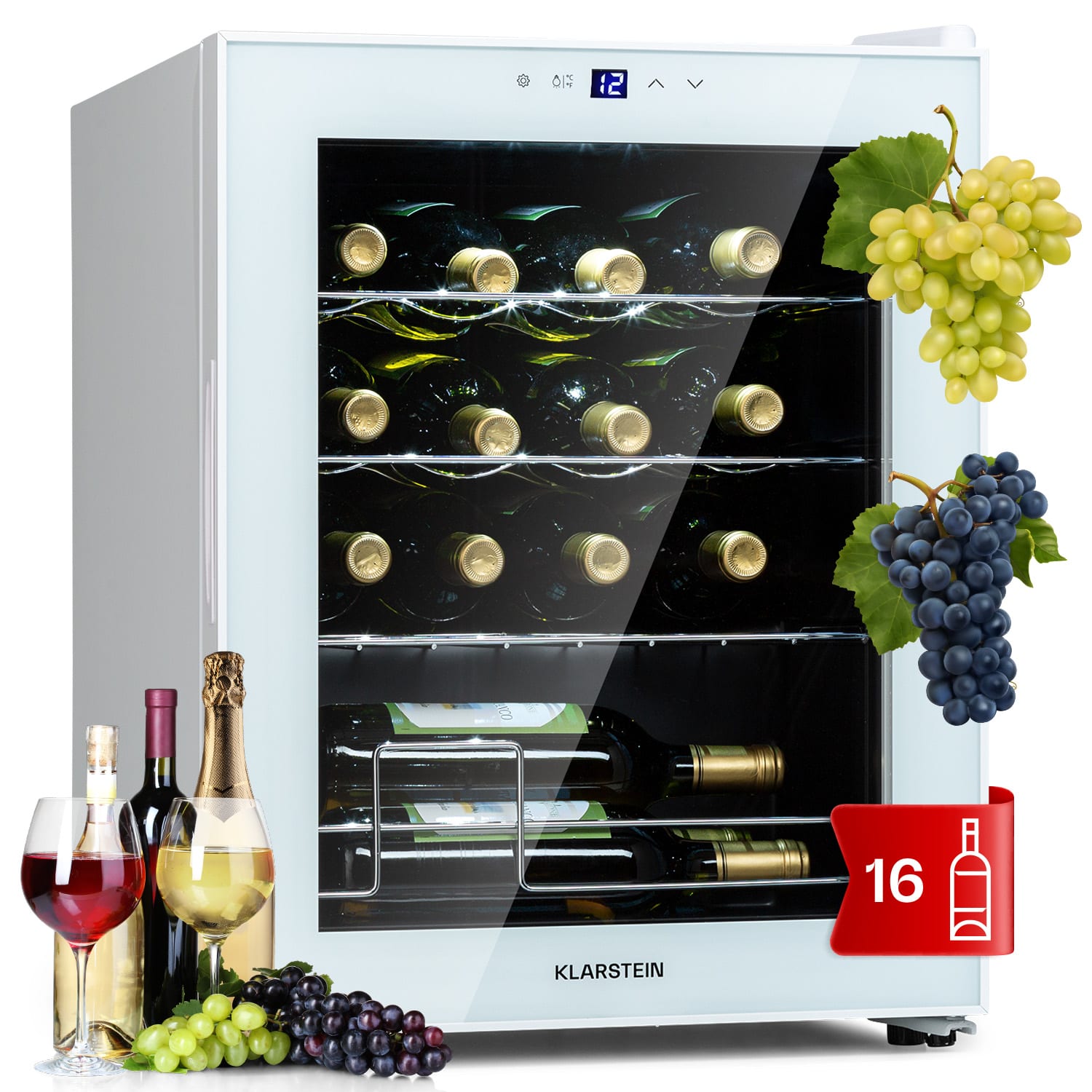 Klarstein shiraz 16 quartz, borhűtő, 42 liter, 160 w, 5 - 18 °c, érintőképernyős vezérlőpanel