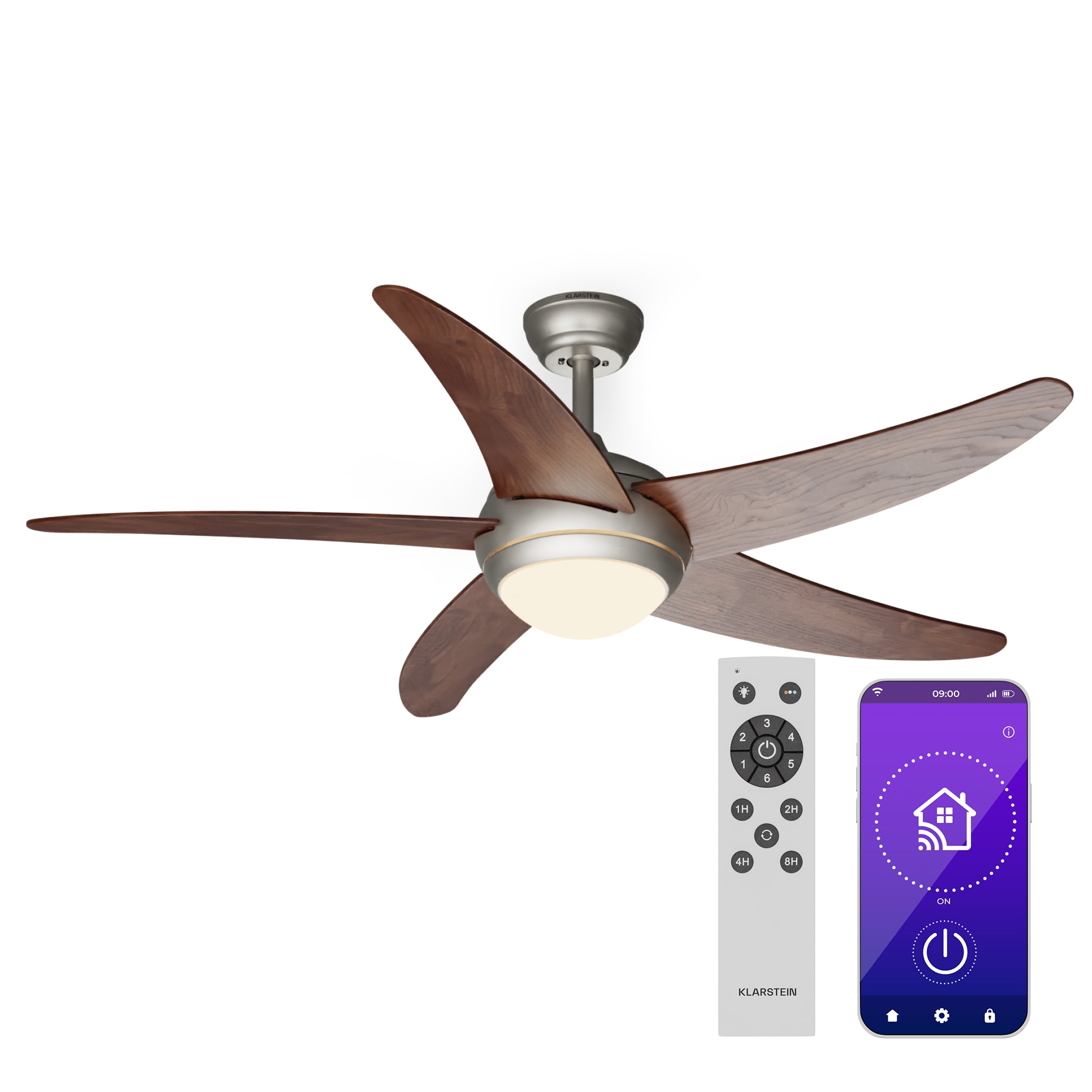 Klarstein Bolero 2 v 1 Smart, stropný ventilátor, Ø 132 cm, svetlo 55 W, diaľkové ovládanie, ovládanie cez aplikáciu, 2 smery chodu