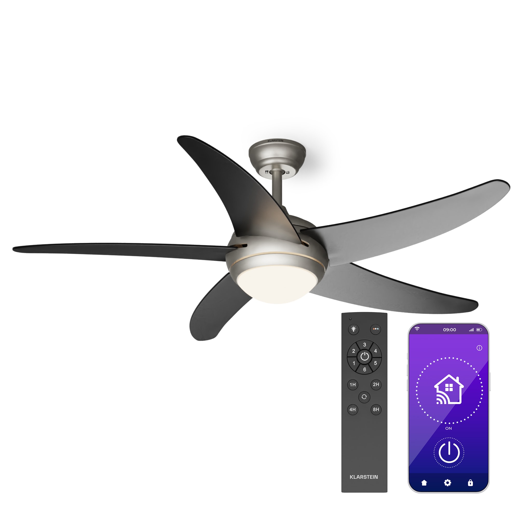 Klarstein Bolero 2 v 1 Smart, stropný ventilátor, Ø 132 cm, svetlo 55 W, diaľkové ovládanie, ovládanie cez aplikáciu, 2 smery chodu