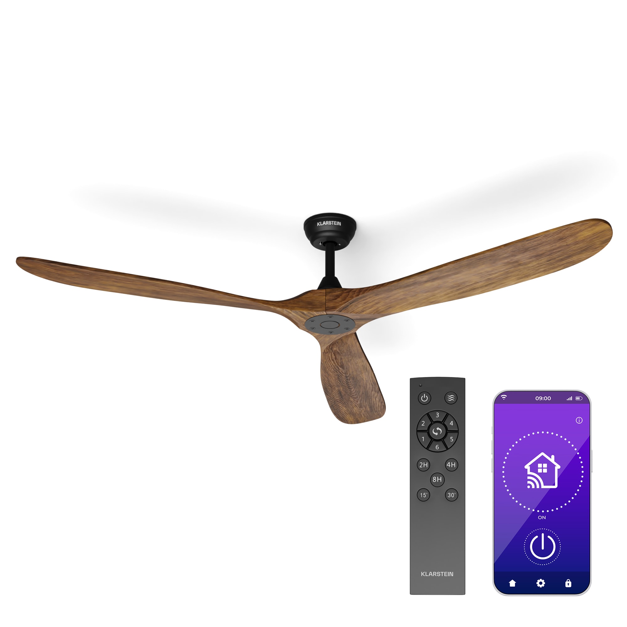 E-shop Klarstein Bahama Breeze Smart Stropný ventilátor | lopatky rotora z masívneho dreva | diaľkové ovládanie + ovládanie pomocou aplikácie