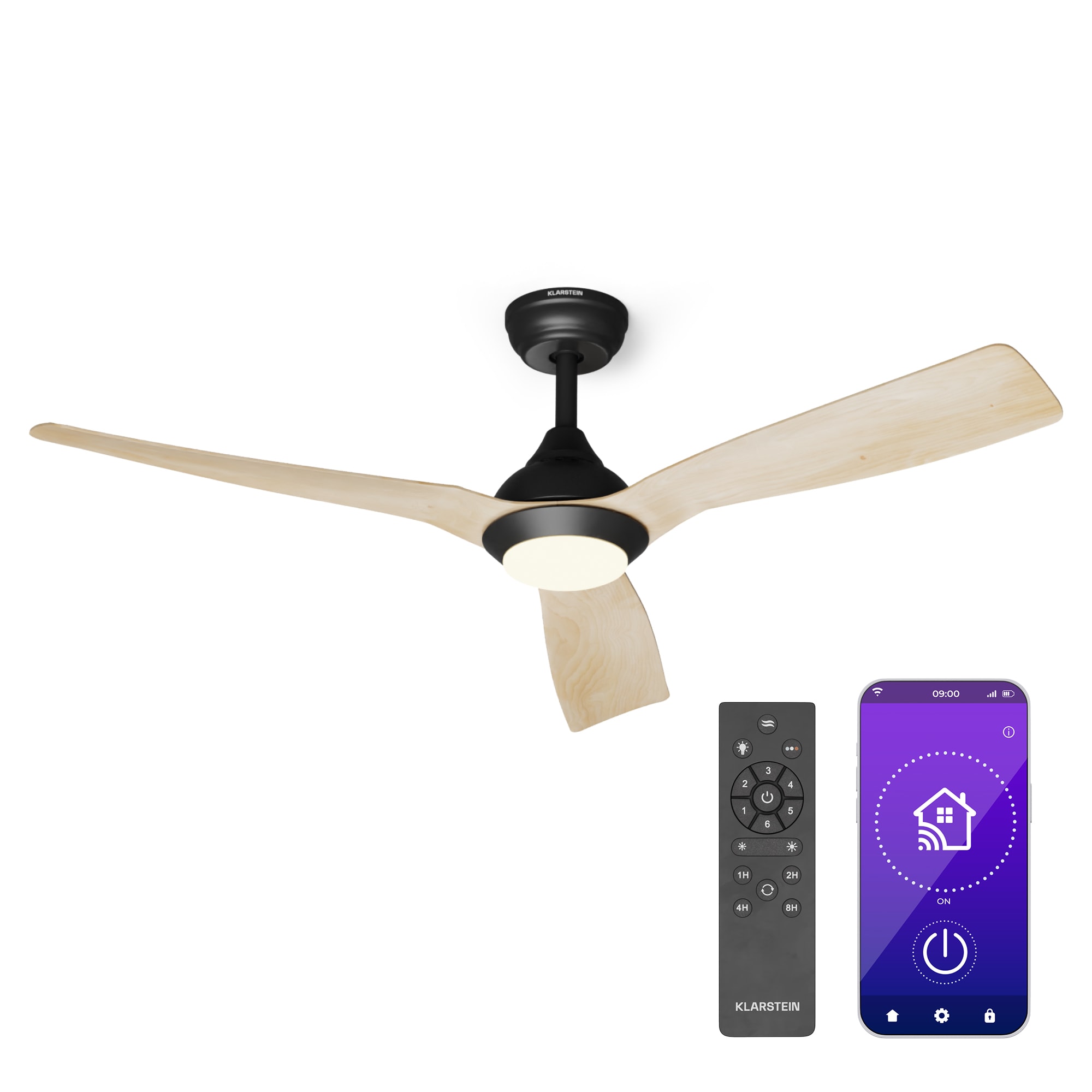 Klarstein Fiji Flow 2 v 1 Smart, stropný ventilátor, Ø 132 cm, LED svetlo, diaľkové ovládanie, ovládanie cez aplikáciu, 2 smery chodu