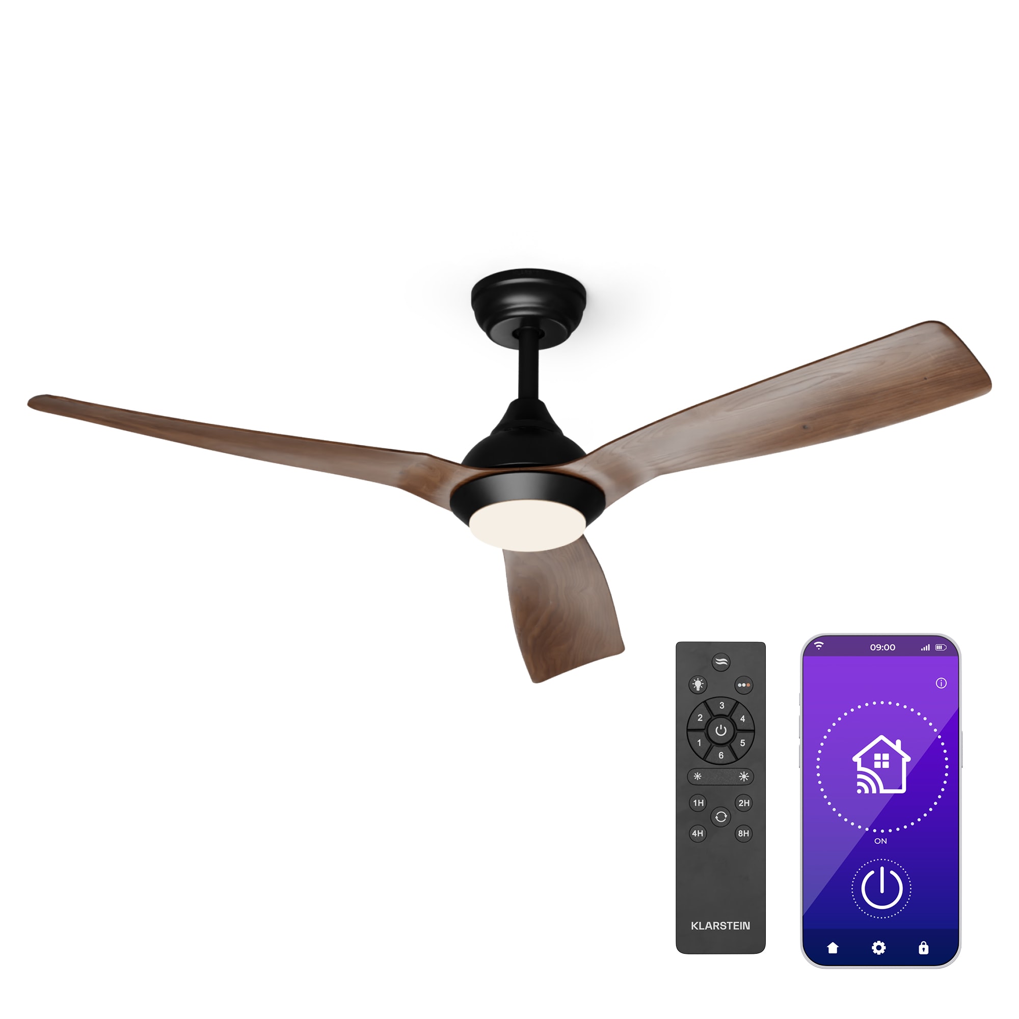 Klarstein Fiji Flow 2 v 1, stropný ventilátor, O 132 cm, stmievateľné LED svetlo, diaľkové ovládanie, ovládanie cez aplikáciu, 2 smery chodu