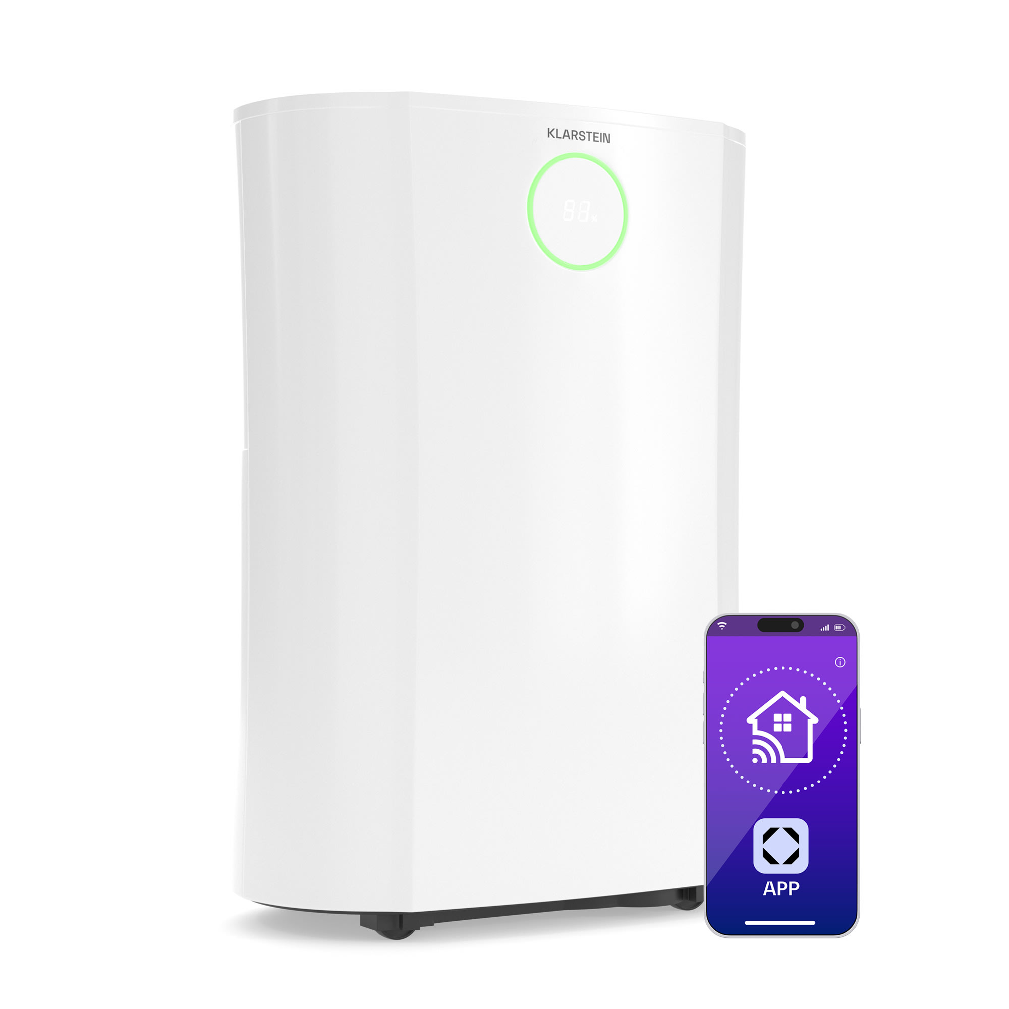 Klarstein DryFy ProConnect 16L odvlhčovač vzduchu, 16 l/deň, 24 m², WiFi, Aplikácia, LED indikátor, 24-hodinový časovač