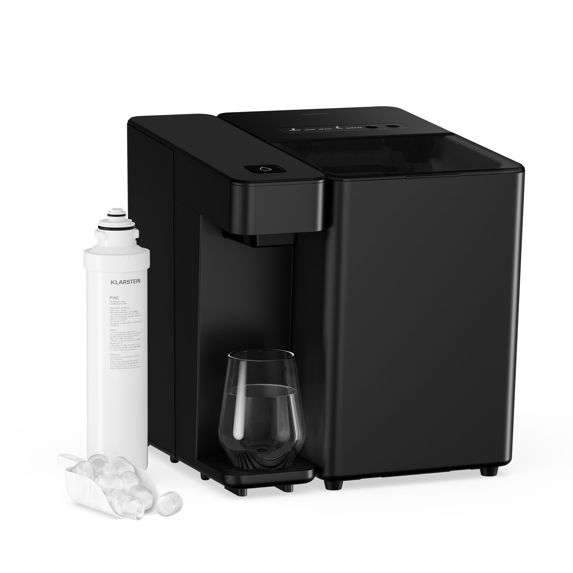 Klarstein Velaire dávkovač vody a ľadu | 3600 l | PAC filter | 160 W | Dotykový ovládací panel (DSM-VelaireWaterIceBk)