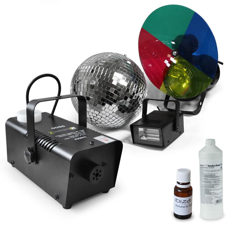 Electronic-Star SET - bile disco stroboscop și reflector multi-color, aparat pentru producerea ceții,  Lichid pentru mașini de fum