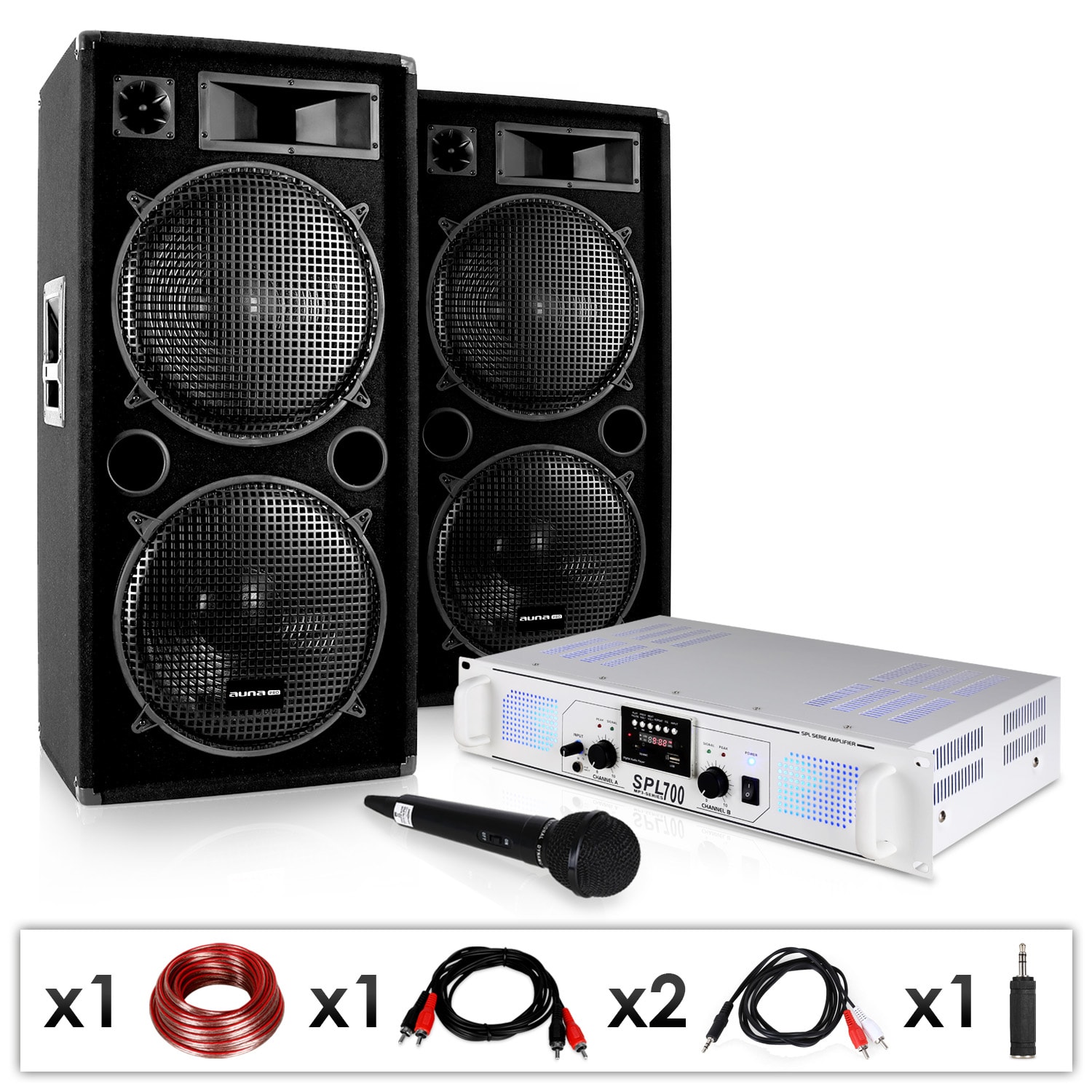Electronic-Star DJ PA anläggning "DJ-21" DJ förstärkare PA högtalare kabel 2000W