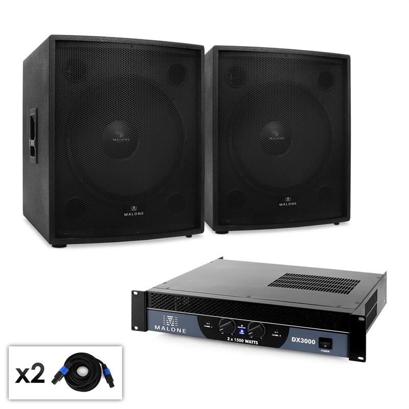 Levně Malone DJ PA set 2.0 SUB „Party“ mit paar 46cm subwoofer & zesilovač, 3000 W