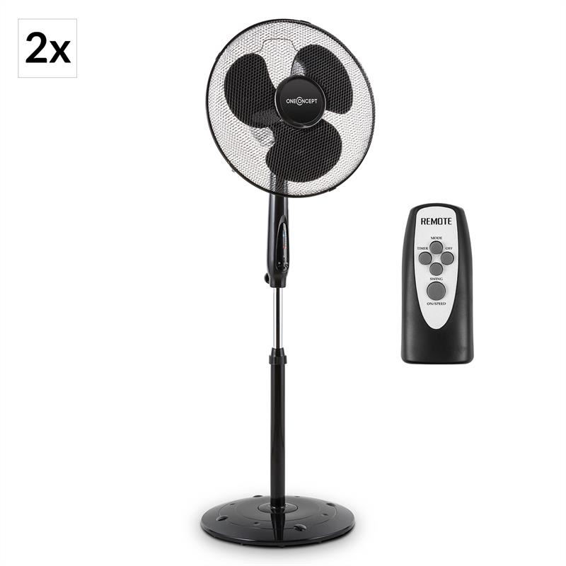 E-shop OneConcept Black Blizzard 2G RC, stojanový ventilátor, sada 2 ks, 41 cm (16"), 50 W, okrúhly stojan, diaľkový ovládač, čierny