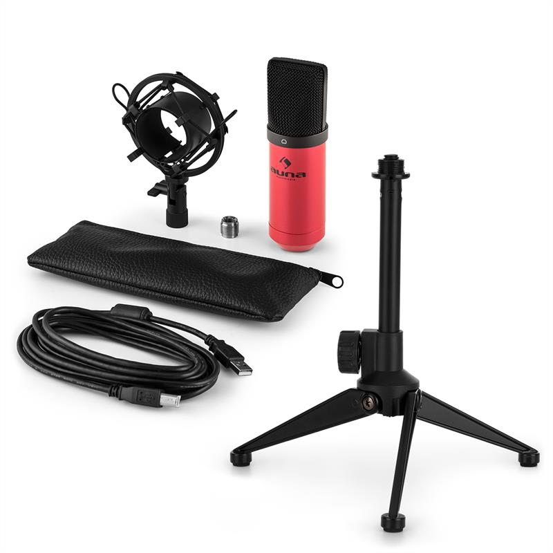 E-shop Auna MIC-900RD V1, USB mikrofónová sada, červený kondenzátorový mikrofón + stolný statív