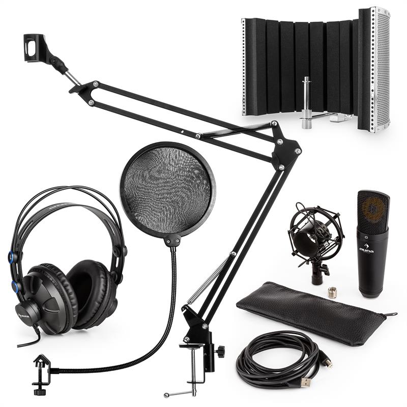 Levně Auna MIC-920B USB MIKROFONNÍ SADA V5 SLUCHÁTKA, MIKROFON, MIKROFONNÍ RAMENO, POP FILTR, MIKROFONNÍ PANEL