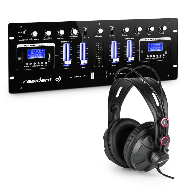 Resident dj dj405usb-bk 4-kanálový dj mixážny pult vrátane štúdiových slúchadiel