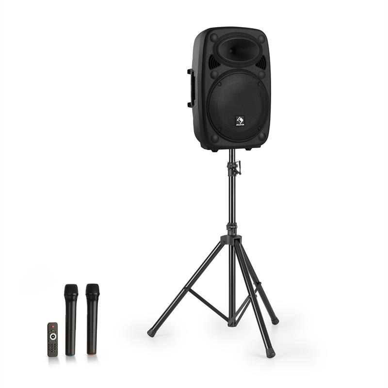 Auna streetstar 12, mobilný pa systém + statív, 12" woofer, uhf mikrofón, 800 w max., čierny