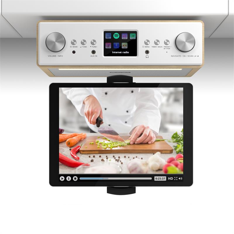 E-shop Auna Connect Soundchef, kuchynské rádio s držiakom na tablet, set, DAB+, FM, 2x3", buk