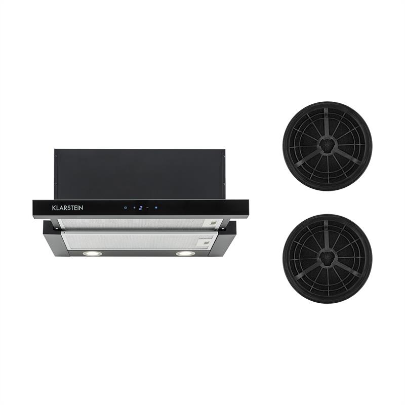 Klarstein Vinea, vestavěná plochá digestoř, sada na recirkulační provoz, 60 cm, 610 m³/h, filtry s aktivním uhlím, černá (CGCH2-SetVinea60BL)