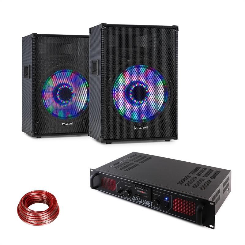 LED12BT, DJ PA set, 2 boxe PA Fenton, amplificator HiFi skytec, cablu de difuzor