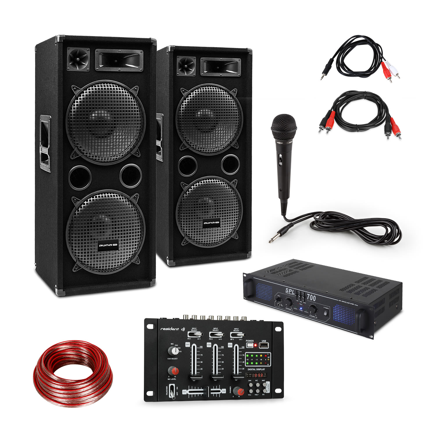 Skytec spl700eq erősítő készlet, 2 hangfal, bluetooth keverőpult, mikrofon