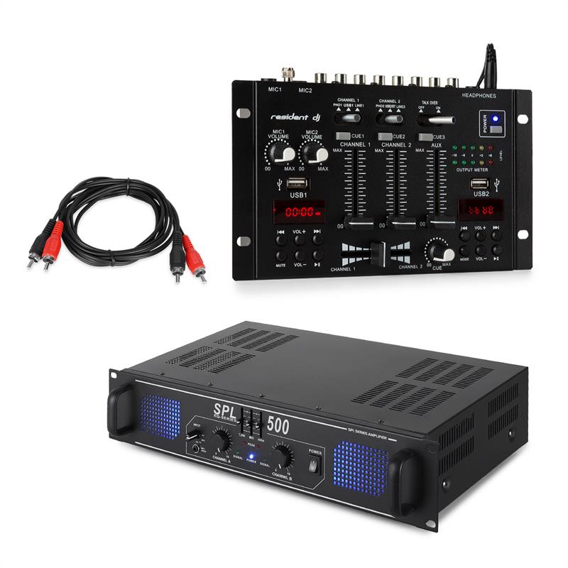 Skytec spl 500eq, pa erősítő készlet, resident dj 22 bluetooth 2ch keverőpult