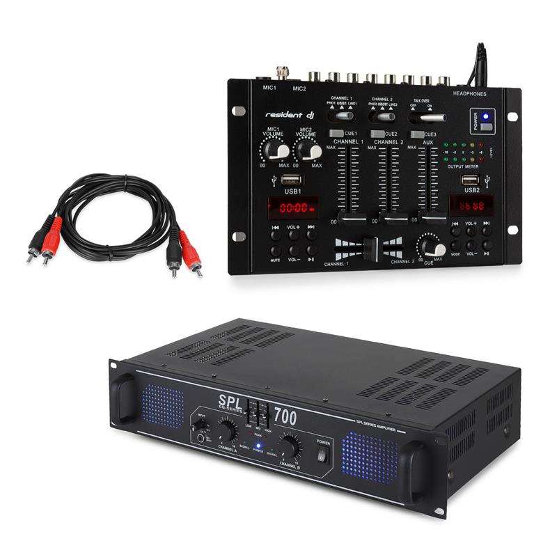 Skytec SPL700EQ PA, set de amplificator cu mixerul Resident DJ 22 BT 2CH