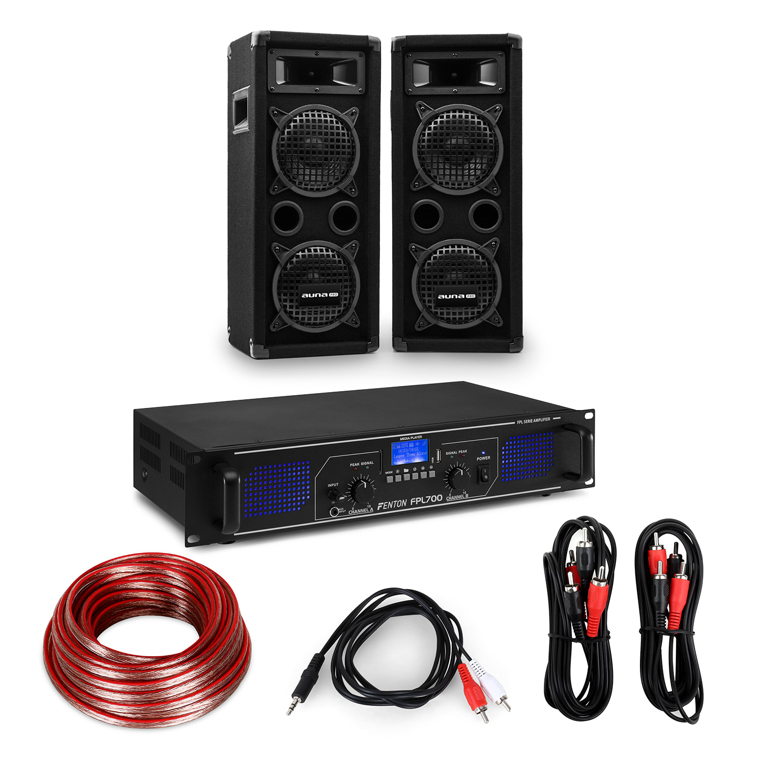 Electronic-Star Hi-Fi zesilovač a sada reproduktorů, zesilovač 2x 350 W, 2x reproduktor, 8 ", 400 W RMS