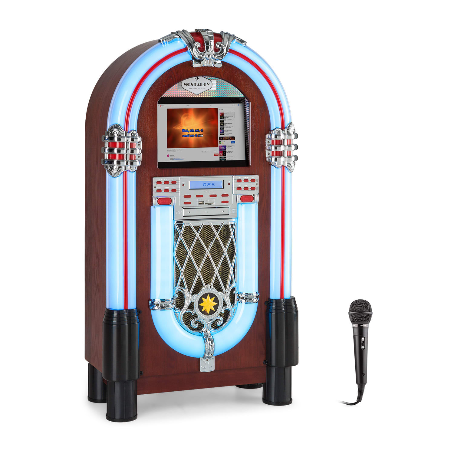 E-shop Auna Graceland Touch, jukebox, 12" dotykový ovládací panel, WLAN, CD, BT, mikrofón, drevený vzhľad