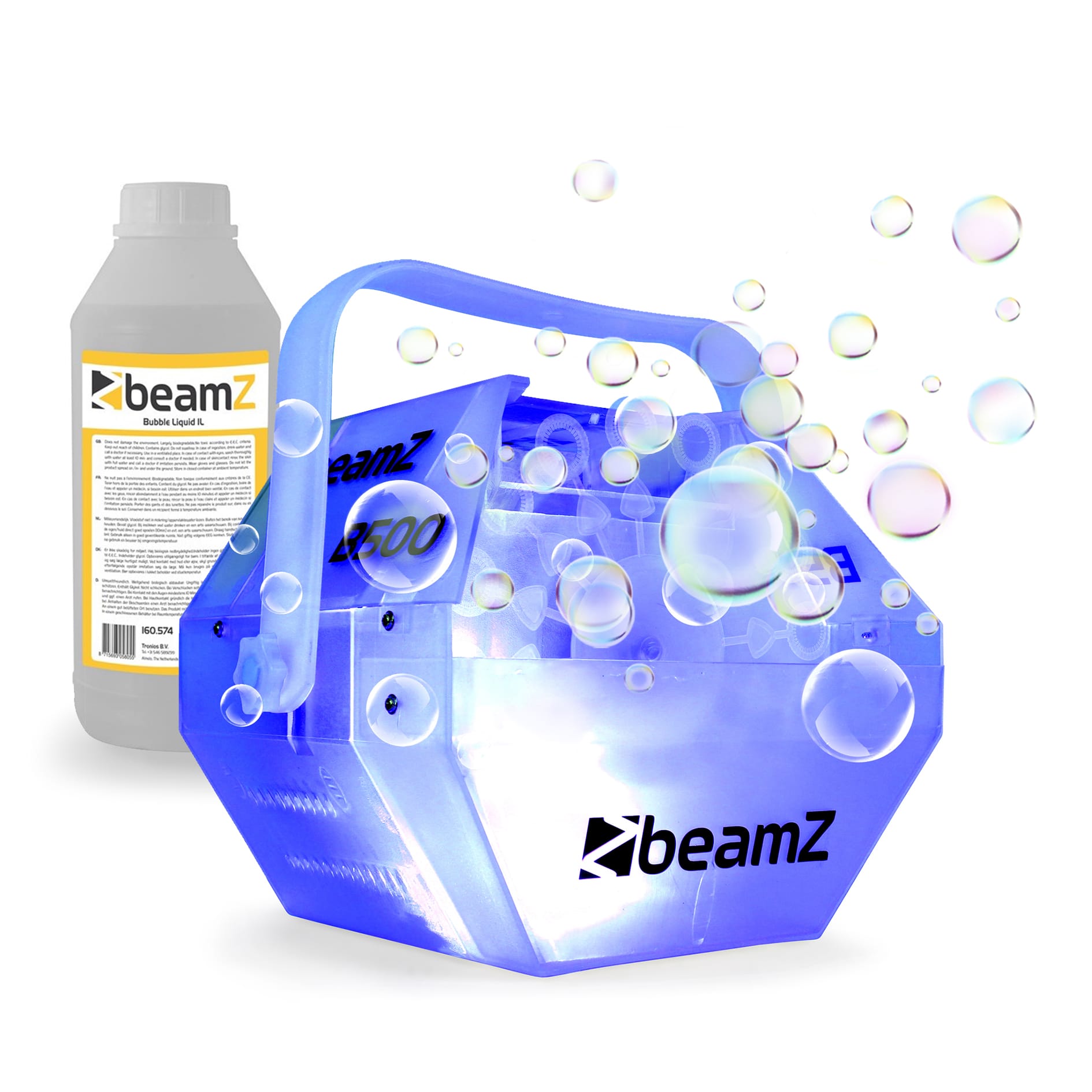 Levně Beamz B500LED, sada s výrobníkem mýdlových bublin, RGB LED barevný efekt, 1 l tekutiny