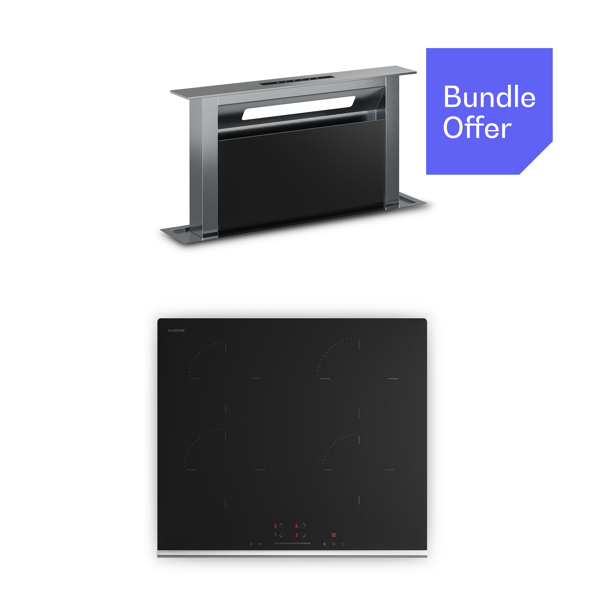 Klarstein Verosteel indukčná varná doska + Verosteel spádový digestor | 60 cm (10047371+10047407)