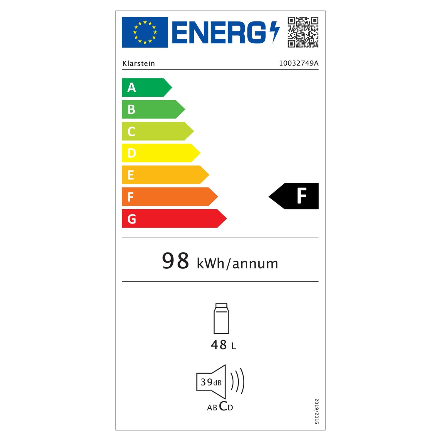 Frigorifero per bevande minibar Harlem, sistema di raffreddamento a  compressione, capacità 23 litri, 5 livelli di raffreddamento: 0 - 10 °C, classe  di efficienza energetica F, 39 dB