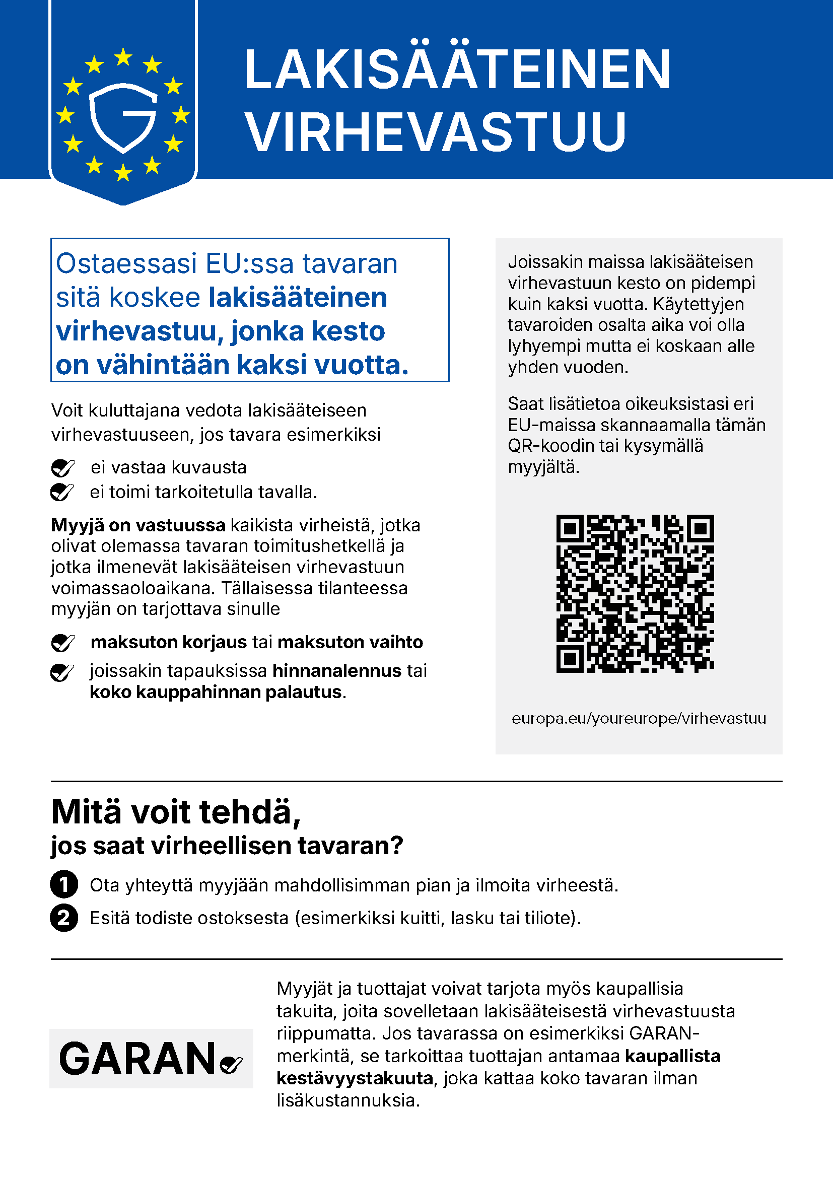 Klarstein lakisääteinen takuuilmoitus